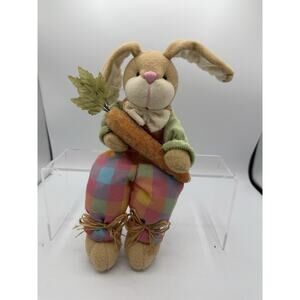 Dan Dee Easter Bunny Plush 12” Holding Carrot Pastel Plaid Pants